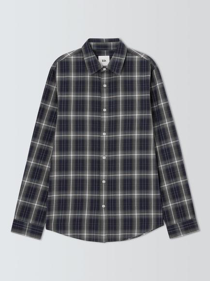 Kin Pure Cotton Vintage Check Shirt, Navy, Navy