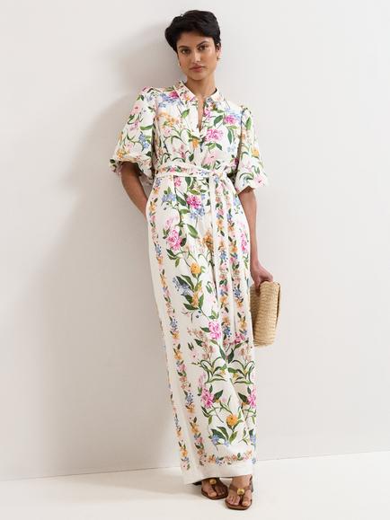 Phase Eight Petite Camilla Floral Puff Sleeve Wide Leg Jumpsuit, Multi, Multi