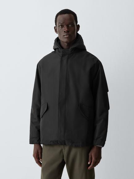 Kin Multi Layer Hooded Parka Jacket, Black, Black