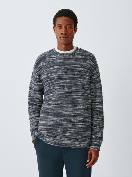 Kin Loose Fit Space Dye Crew Neck Cotton Merino Wool Blend Jumper, Navy, Navy