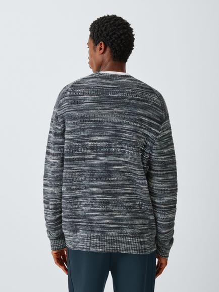 Kin Loose Fit Space Dye Crew Neck Cotton Merino Wool Blend Jumper, Navy - view 2, Navy