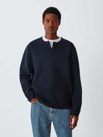 Kin Merino Wool Blend Henley Top, Navy, Navy
