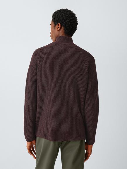 Kin Ribbed Zip Front Wool Blend Jumper, Grisaille - view 2, Dark Burgundy