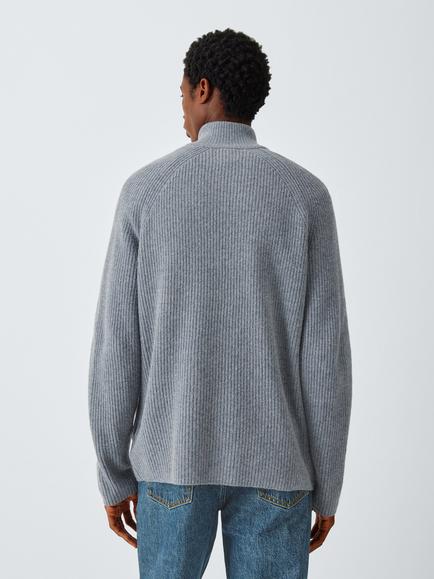 Kin Ribbed Zip Front Wool Blend Jumper, Grisaille - view 2, Grisaille