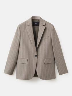 Mango Stripe Oversized Wool Blend Blazer, Taupe, Taupe