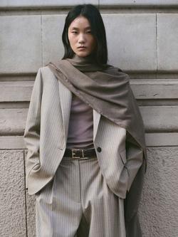 Mango Stripe Oversized Wool Blend Blazer, Taupe - view 2, Taupe