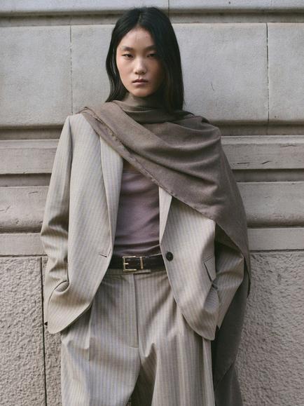 Mango Stripe Oversized Wool Blend Blazer, Taupe - view 2, Taupe