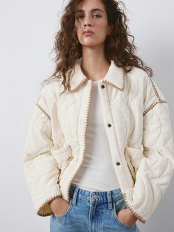 Mango Chaqueta Contrast Stitch Quilted Jacket, Beige, Beige