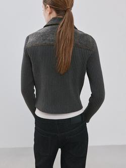 Mango Ribbed Sleeve Cropped Jacket, Anthracite - view 2, Anthracite
