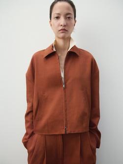 Mango Collared Cropped Zip Jacket, Rust, Rust