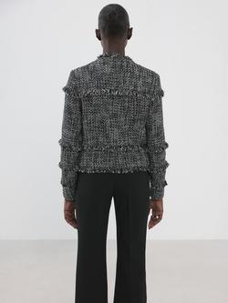 Mango Ruffle Trim Tweed Jacket, Black - view 2, Black