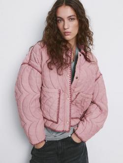 Mango Contrast Stitch Quilted Jacket, Pink, Pink