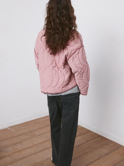 Mango Contrast Stitch Quilted Jacket, Pink - view 2, Pink