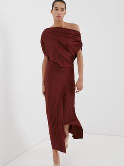 Mango Asymmetric Cowl Neck Draped Midi Dress, Bordeaux, Bordeaux