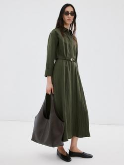 Mango Long Sleeve Shirt Midi Dress, Khaki, Khaki