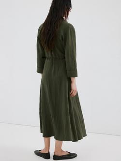 Mango Long Sleeve Shirt Midi Dress, Khaki - view 2, Khaki