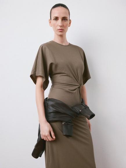 Mango Twist Knot T-Shirt Dress, Taupe, Taupe