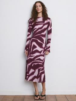 Mango Abstract Print Midi Dress, Lilac/Wine, Lilac/Wine