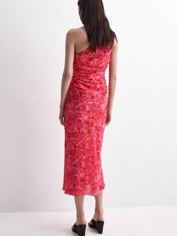 Mango Ruched Asymmetric Neck Midi Dress, Red - view 2, Red