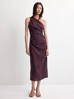 Mango Ruched Midi Dress, Bordeaux, Bordeaux
