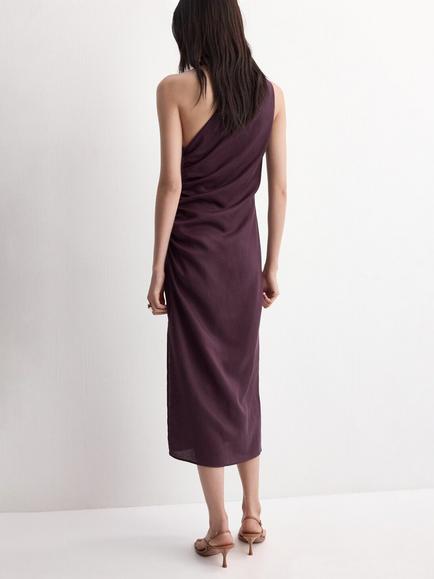 Mango Ruched Midi Dress, Bordeaux - view 2, Bordeaux