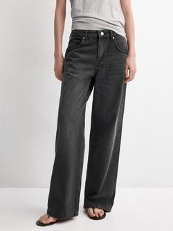 Mango Mid Rise Relaxed Wide Leg Jeans, Black, Black