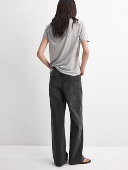Mango Mid Rise Relaxed Wide Leg Jeans, Black - view 2, Black