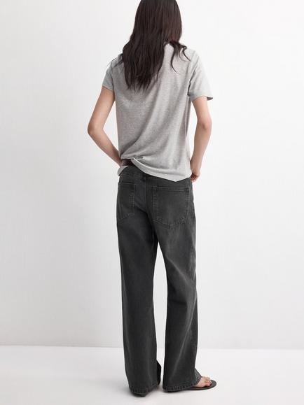 Mango Mid Rise Relaxed Wide Leg Jeans, Black - view 2, Black
