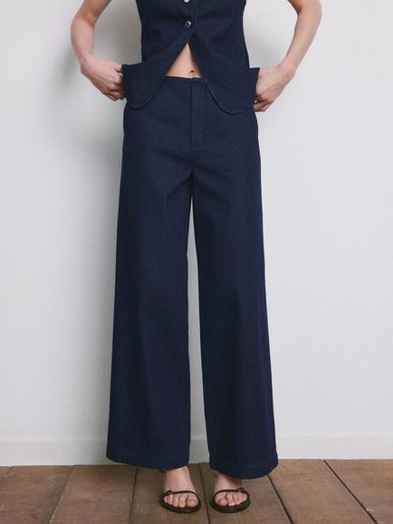 Mango Mid Rise Wide Leg Jeans, Soft Blue, Soft Blue