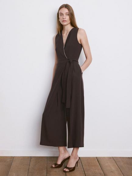 Mango Cropped Wide Leg Jumpsuit, Chocolate, Chocolate