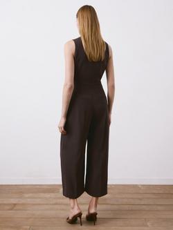 Mango Cropped Wide Leg Jumpsuit, Chocolate - view 2, Chocolate