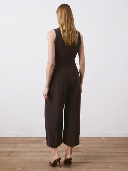 Mango Cropped Wide Leg Jumpsuit, Chocolate - view 2, Chocolate