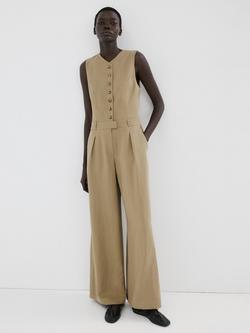 Mango Button Down Wide Leg Jumpsuit, Khaki, Khaki