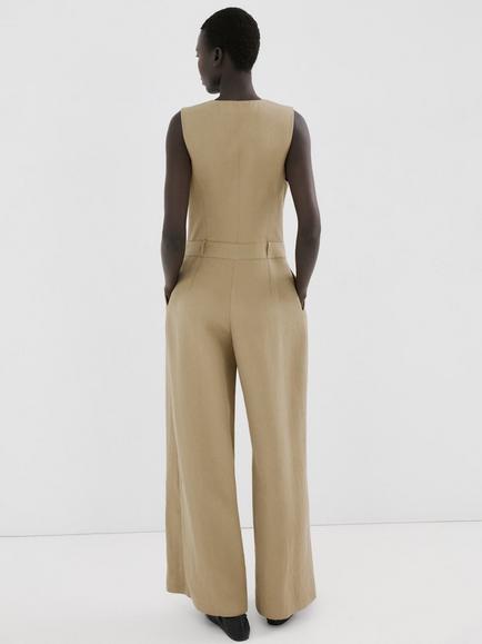 Mango Button Down Wide Leg Jumpsuit, Khaki - view 2, Khaki