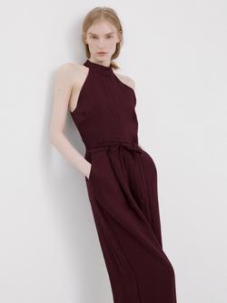 Mango Halterneck Tie Waist Jumpsuit, Wine, Wine