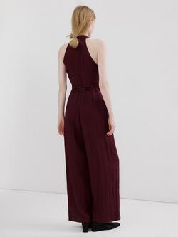 Mango Halterneck Tie Waist Jumpsuit, Wine - view 2, Wine