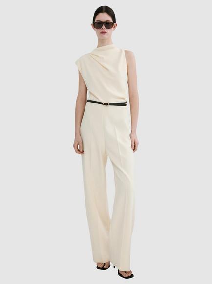 Mango Asymmetric Cowl Neck Belted Jumpsuit, Beige, Beige