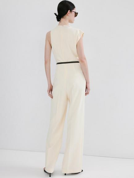 Mango Asymmetric Cowl Neck Belted Jumpsuit, Beige - view 2, Beige