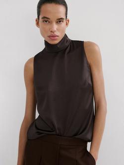 Mango High Neck Sleeveless Top, Chocolate, Chocolate