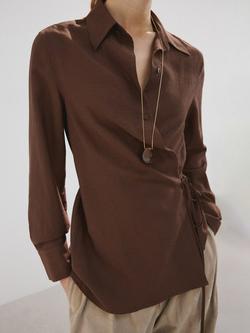 Mango Wrap Side Tie Shirt, Brown, Brown