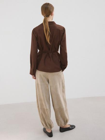 Mango Wrap Side Tie Shirt, Brown - view 2, Brown