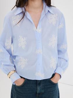 Mango Embroidered Cropped Shirt, Sky Blue, Sky Blue