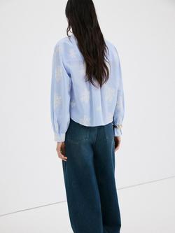 Mango Embroidered Cropped Shirt, Sky Blue - view 2, Sky Blue