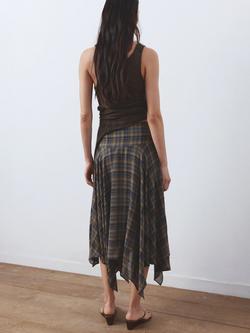 Mango Check Asymmetric Midi Skirt, Brown - view 2, Brown