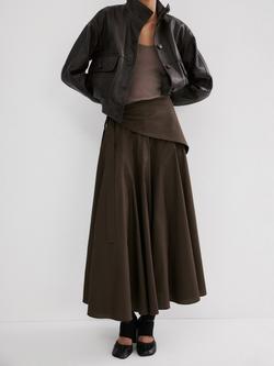 Mango A-Line Wrap Waist Midi Skirt, Chocolate, Chocolate
