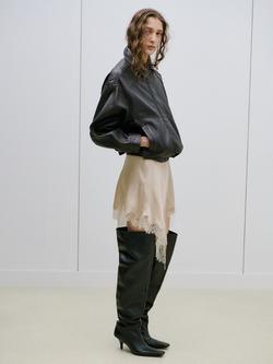 Mango Lace Trim Asymmetric Skirt, Beige, Beige