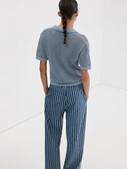 Mango Open Knit Polo Shirt, Sky Blue - view 2, Sky Blue