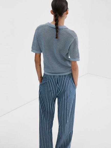 Mango Open Knit Polo Shirt, Sky Blue - view 2, Sky Blue