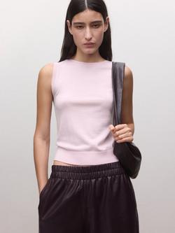 Mango Sleeveless Pure Wool Top, Pink - view 2, Pink