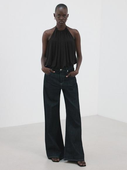 Mango Halterneck Loose Fit Bodysuit, Black, Black